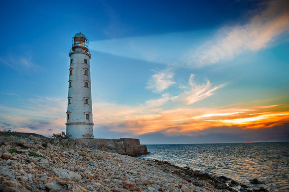 Fototapete Sonnenuntergang am Leuchtturm