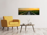 Leinwandbild Panorama Sonnenuntergang in den Feldern - SoiréeArts