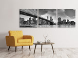 Panorama Leinwandbild 3-teilig Skyline Schwarzweissfotografie Brooklyn Bridge NY - SoiréeArts