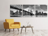 Panorama Leinwandbild 3-teilig Skyline Schwarzweissfotografie Brooklyn Bridge NY - SoiréeArts