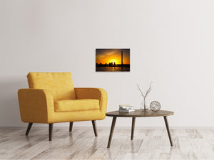 Leinwandbild Skyline Düsseldorf bei Sonnenuntergang