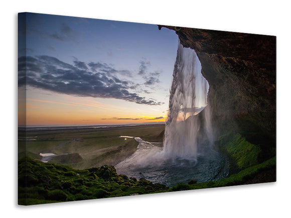 Leinwandbild Abendstimmung am Wasserfall